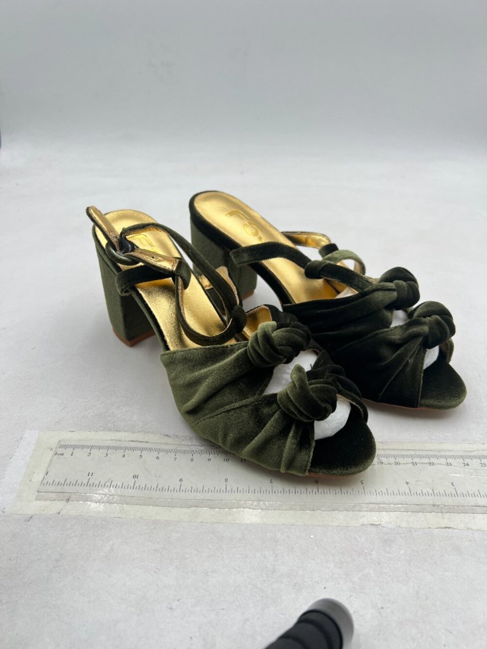 FSJ Olive Green Velvet Heeled Sandals Ankle Strap High Block Open Toe Dress Shoe - Picture 4 of 8